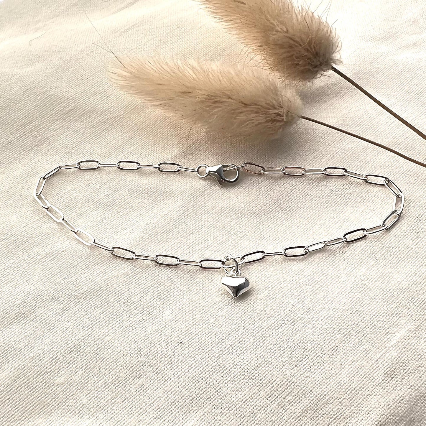 Ankle Bracelet with Heart Charm | Sterling Silver Anklet | Minimalist Jewelry | Gift for Her