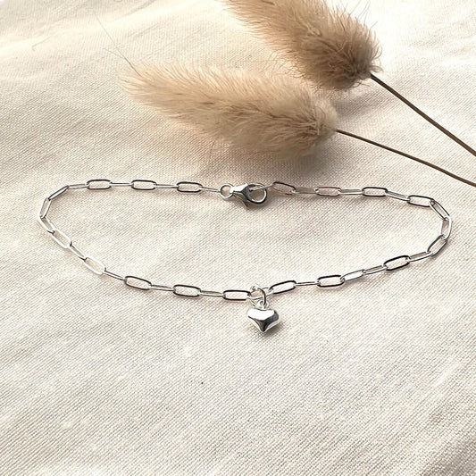 Ankle Bracelet with Heart Charm | Sterling Silver Anklet | Minimalist Jewelry | Gift for Her