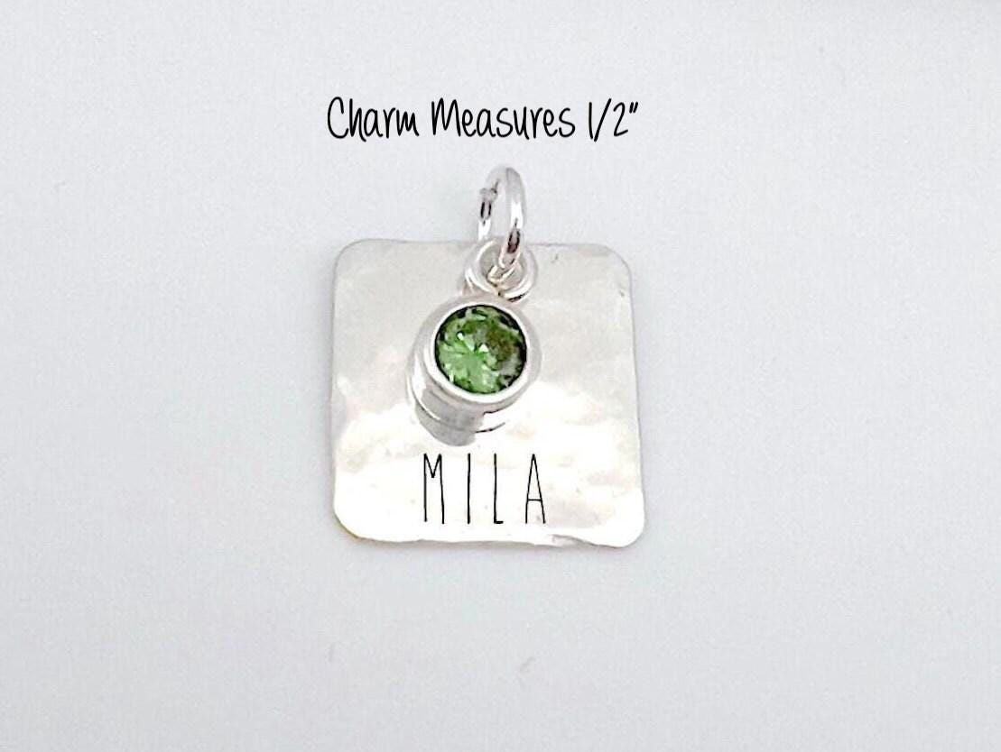 Personalized Name Charm |  Birthstone Charm | Sterling Silver Name Charm | Gift for Mom | Hand Stamped Personalized Gift