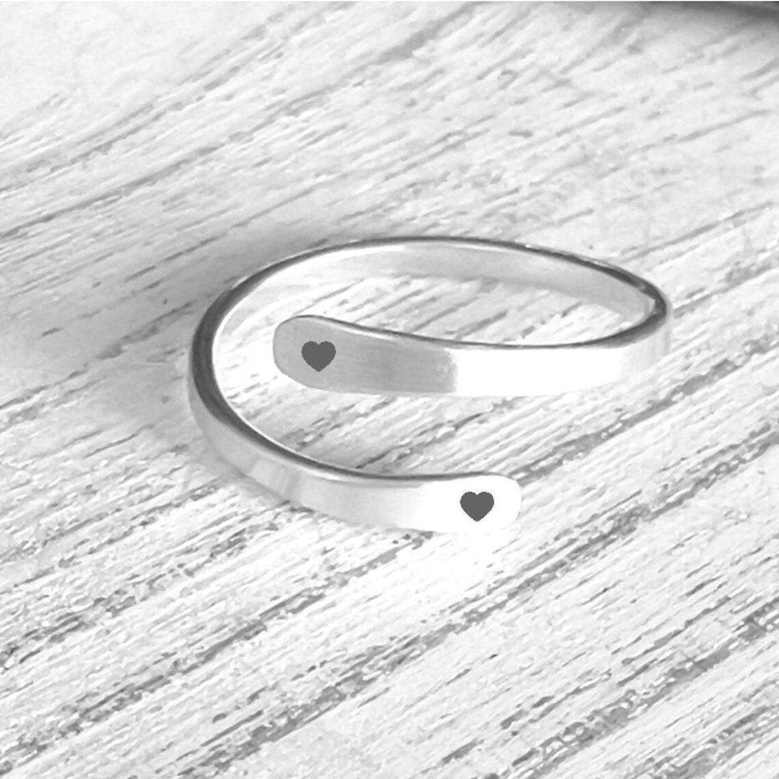Sterling Silver Thumb Ring | Ring With Initial | Ring with Heart | Silver Wrap Ring | Adjustable Ring | Gift for Him | Gift For Her