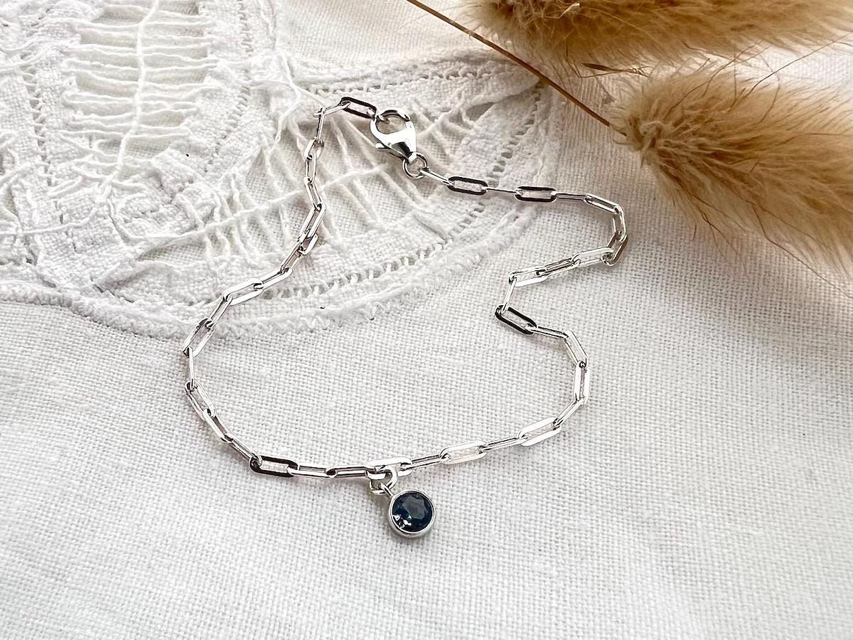 Something Blue Gift for Bride | Sterling Silver Blue Sapphire Stone Bracelet | Bridal Jewelry | Wedding Gift | Bride Bracelet