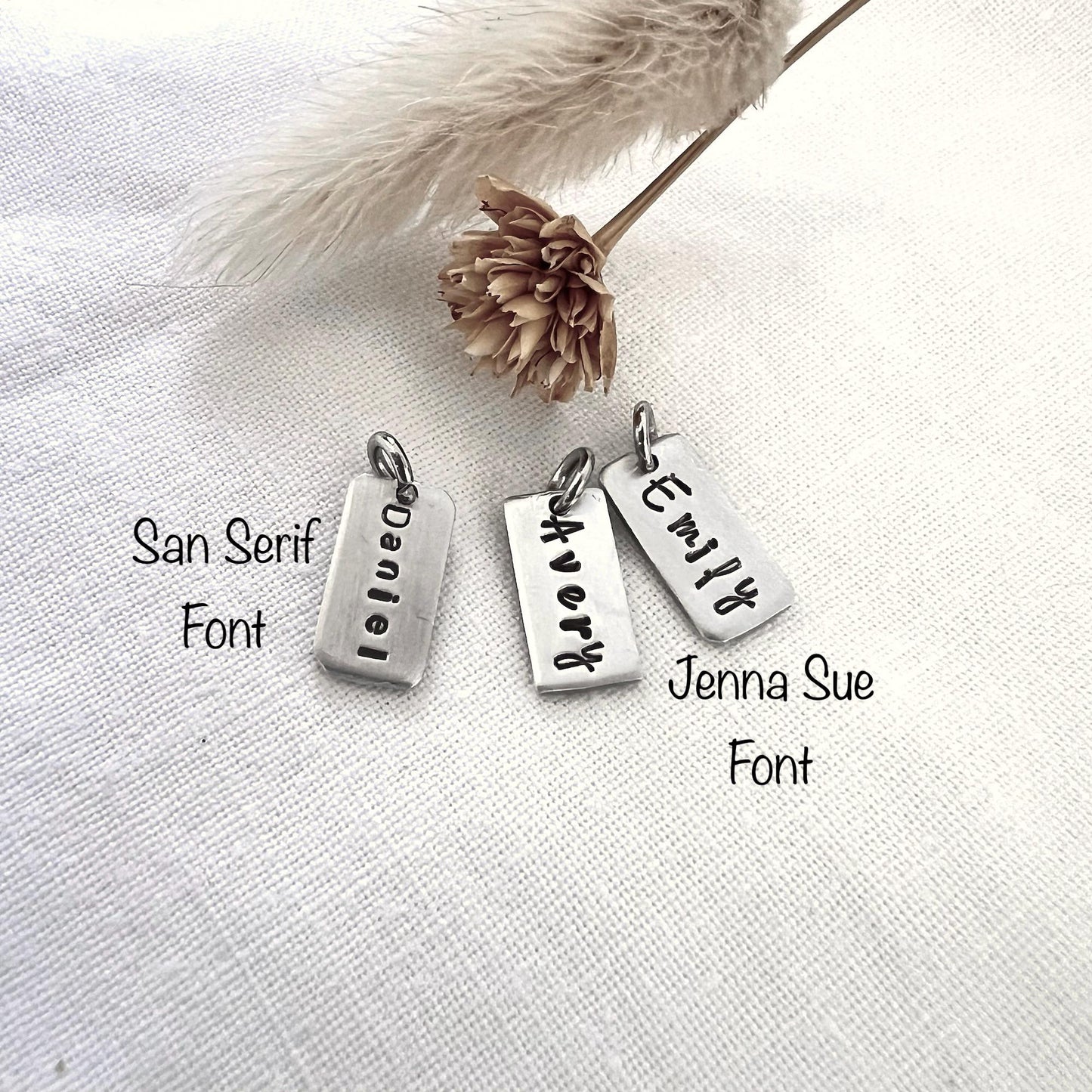 Custom Birthstone Name Charm | Tiny Silver Tag Pendant |  Personalized Necklace Charm | Sterling Silver Jewelry Gift
