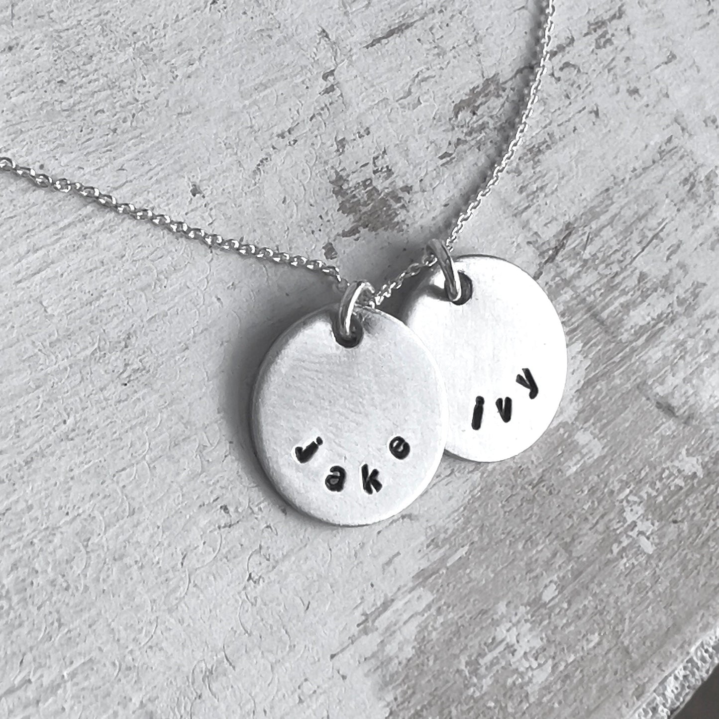 Silver Name Necklace | Personalized Gift For Mom | Family Name Charms | Hand Stamped Custom Necklace | Childs Name Jewelry | Gift for Her