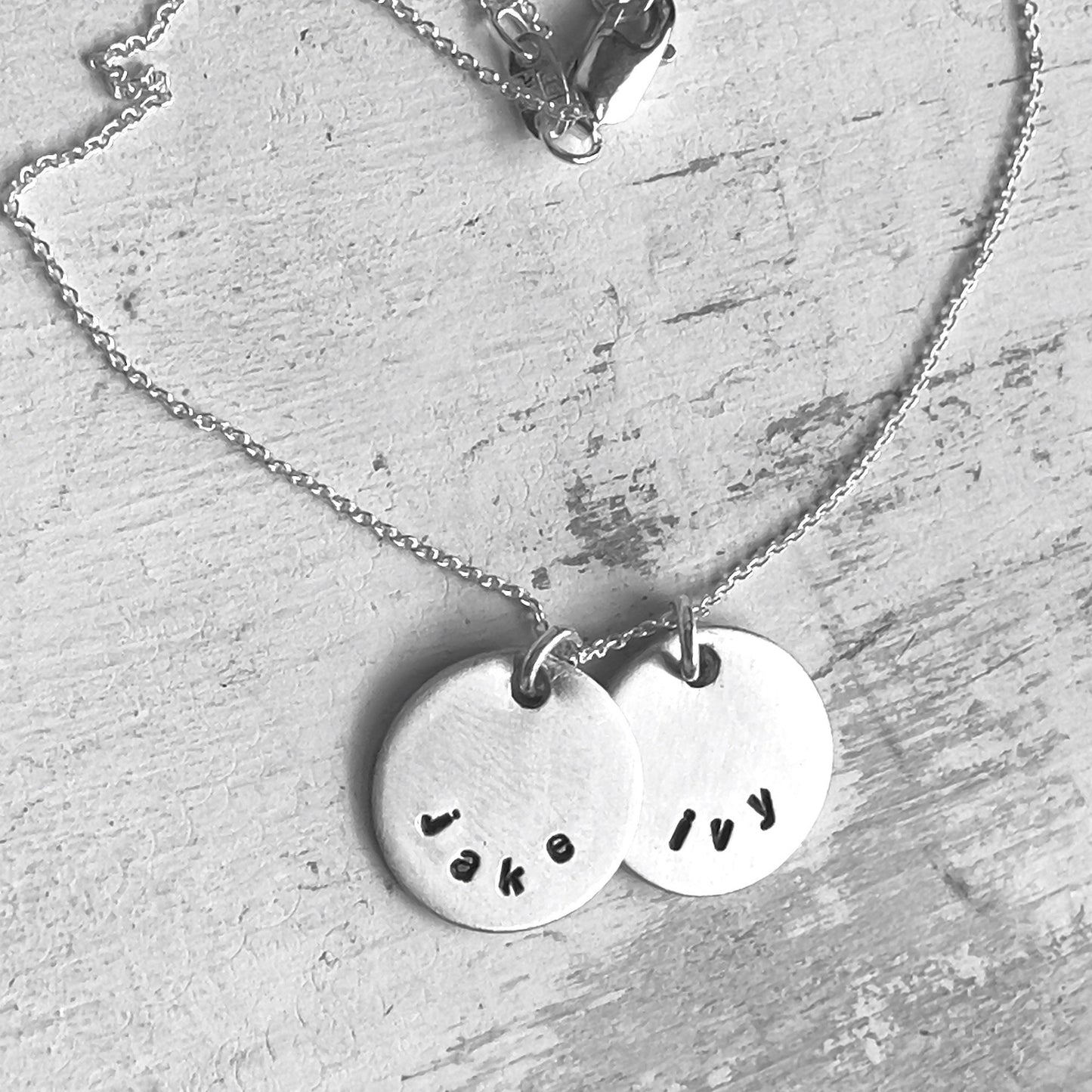 Silver Name Necklace | Personalized Gift For Mom | Family Name Charms | Hand Stamped Custom Necklace | Childs Name Jewelry | Gift for Her