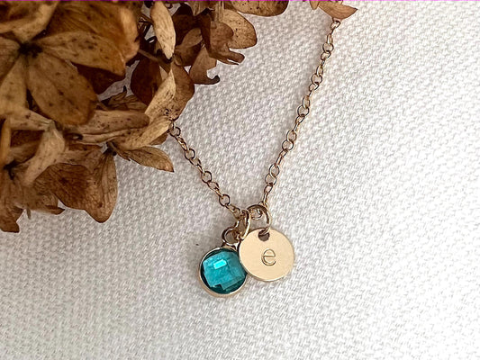 Personalized Birthstone Necklace | Inital Charm | Gift for Mom