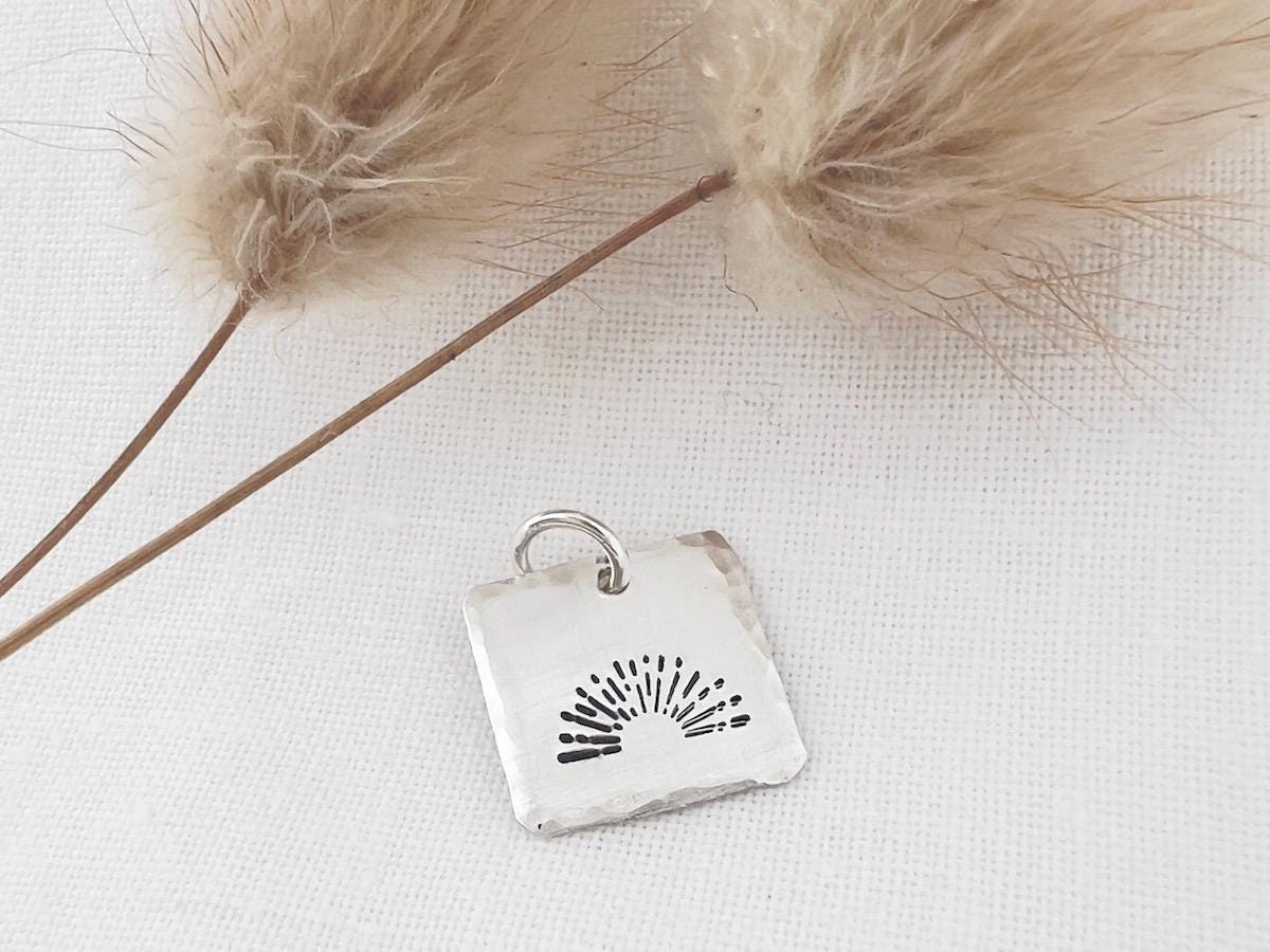 Hand Stamped Sunrise Sterling Silver Charm | Custom Pendant