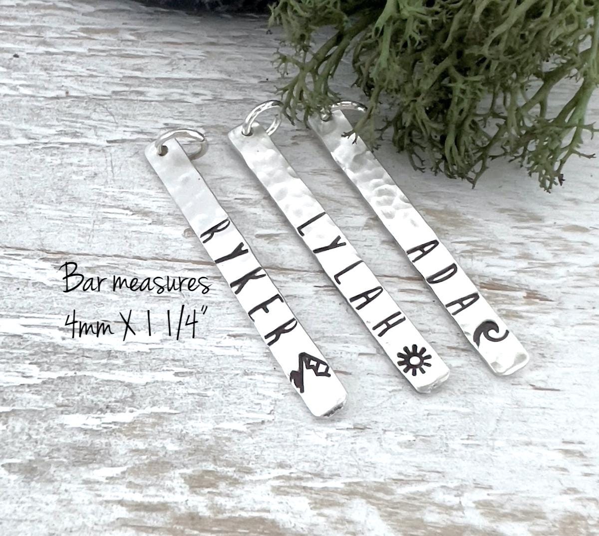 Custom Sterling Silver Name Bar for Necklaces | Hand Stamped Name Charm |  Sterling Silver Name Charm | Personalized Sterling Silver Charm