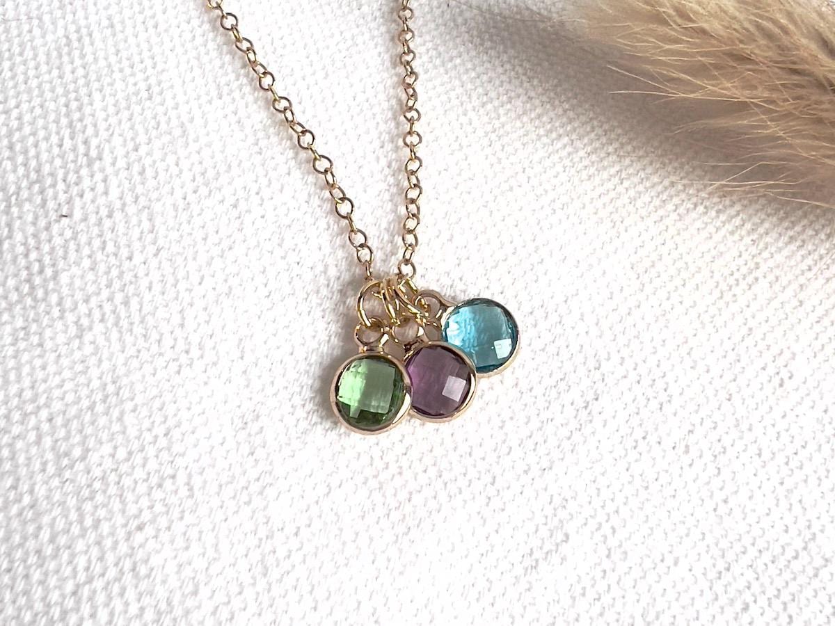 Gold Birthstone Charm Necklace | Personalized Mom Jewelry |Custom Necklace Pendant | Mother’s Day Gift from Kids | Dainty Gold Necklace
