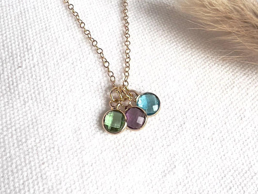 Gold Birthstone Charm Necklace | Personalized Mom Jewelry |Custom Necklace Pendant | Mother’s Day Gift from Kids | Dainty Gold Necklace