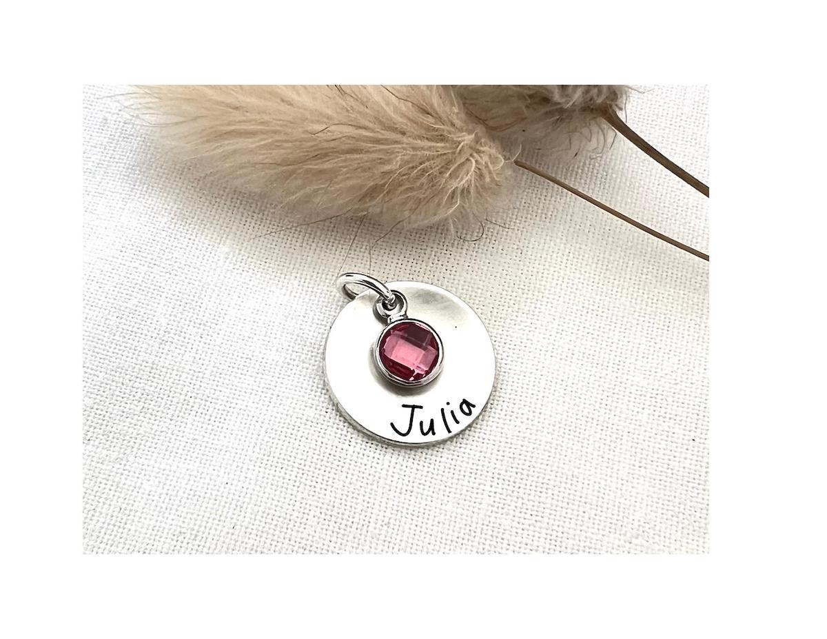 Personalized Sterling Silver Name Charm with Birthstone