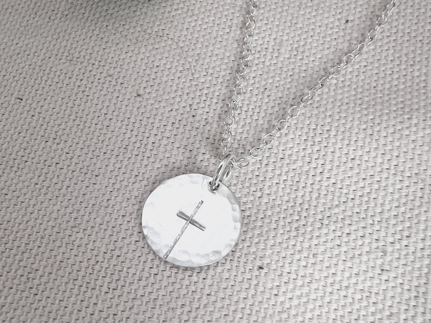 Sterling Silver Cross Necklace | Stamped Cross Necklace | Simple Silver Cross | Cross With Hammered Edges | Everyday Jewelry