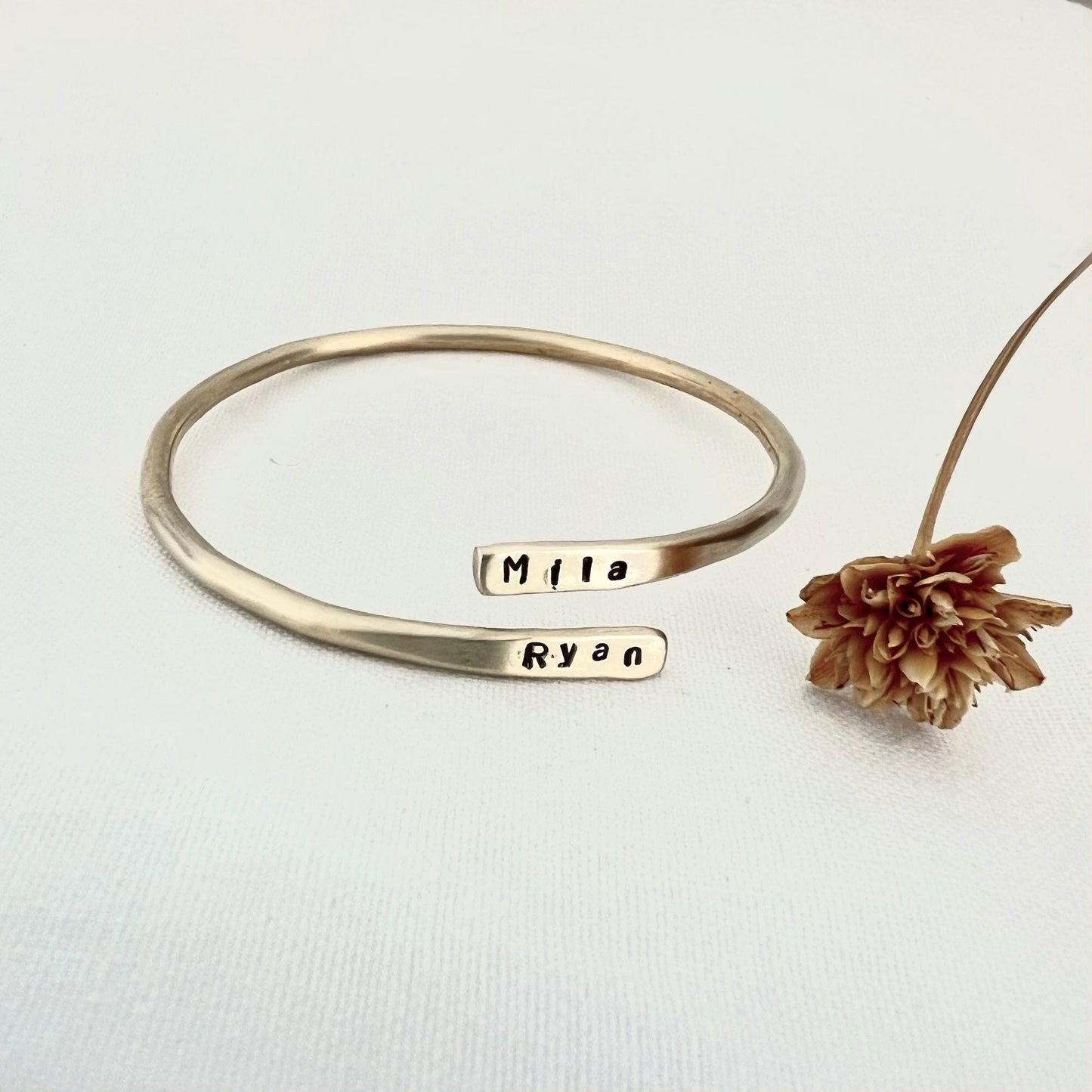 Personalized Name Bangle Bracelet | Brass Double Name Bracelet |Custom Gift for Her