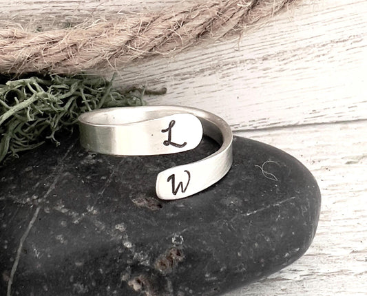 Sterling Silver Thumb Ring | Ring With Initial | Ring with Heart | Silver Wrap Ring | Adjustable Ring | Gift for Him | Gift For Her