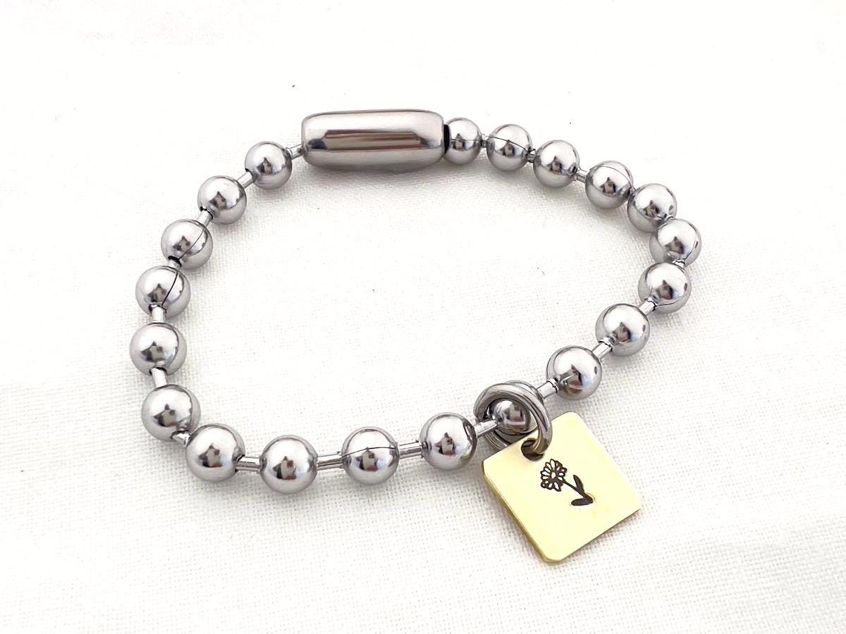 Birth Flower Bracelet | Stainless Steel Ball Chain | Brass Charm
