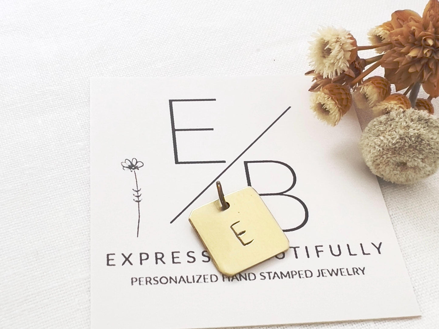 Personalized Brass Square Initial Charm | Custom Letter Pendant | Add on Charm For Necklace | Bracelet Initial Charm |  Personalized Gift