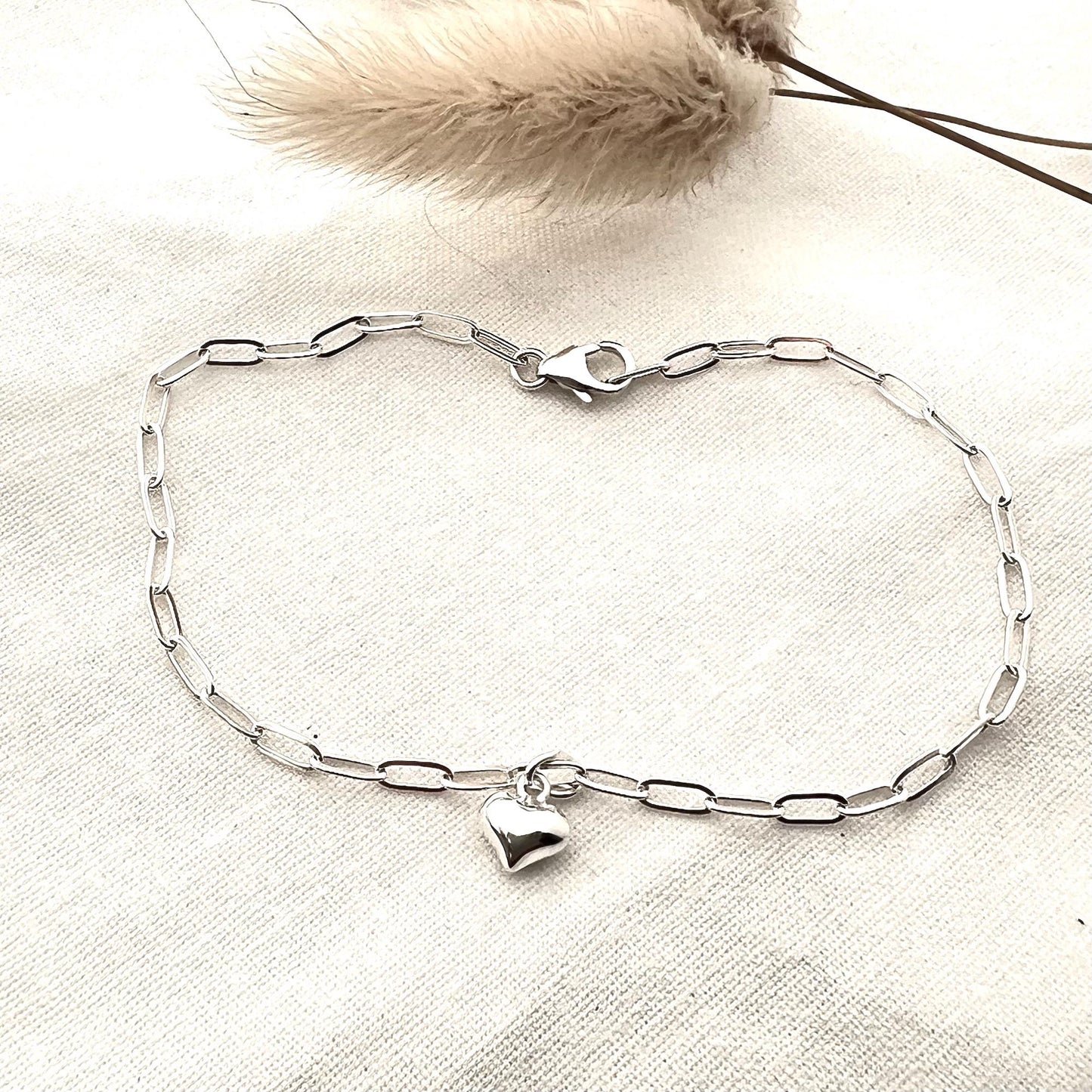 Ankle Bracelet with Heart Charm | Sterling Silver Anklet | Minimalist Jewelry | Gift for Her