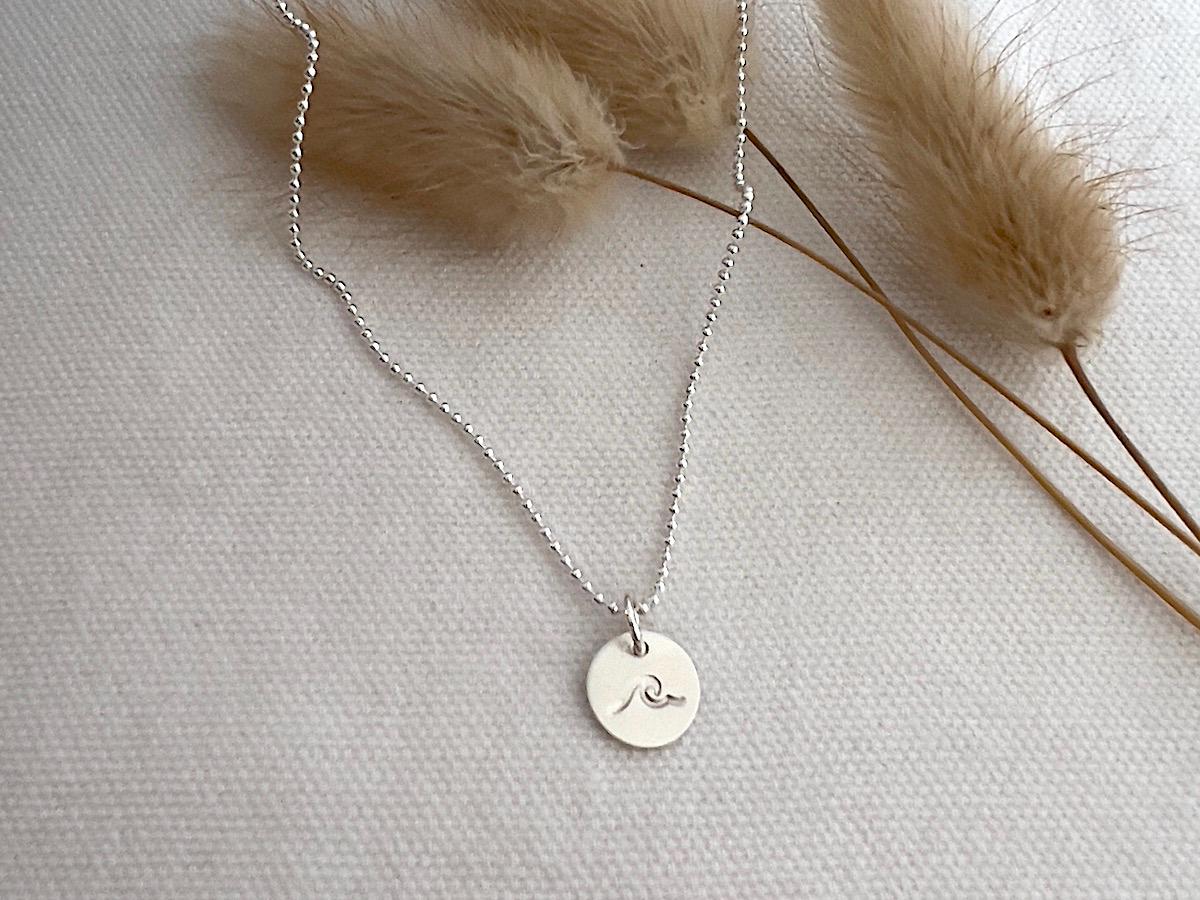Surf Necklace | Beach Wave Necklace |  Sterling Silver Necklace | Tiny Disc Necklace