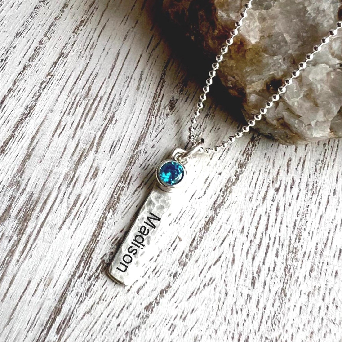 Personalized Name Necklace | Custom Name Jewelry | Birthstone Jewelry | Sterling Silver Jewelry | Hand Stamped | Bar Necklace | Gift For Mom