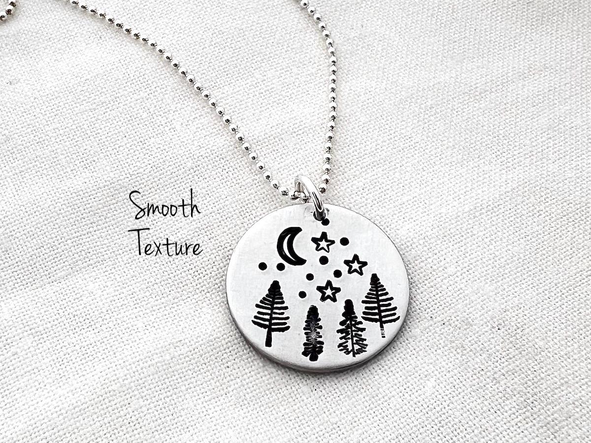 Night Sky Forest Nature Necklace | Outdoorsy Adventure Camping Jewelry | Hand-Stamped Sterling Silver Pendant Jewelry