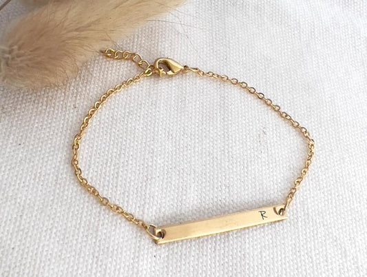 Dainty Personalized Bar Bracelet for Names, Dates, Coordinates | Gold Filled Bar Bracelet