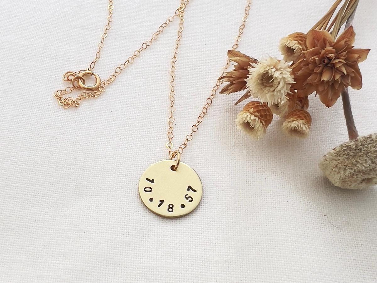 Personalized Gold Necklace with Date & Heart | Custom Hand Stamped Jewelry | Gift for Her | Anniversary Gift | Birthday Gift