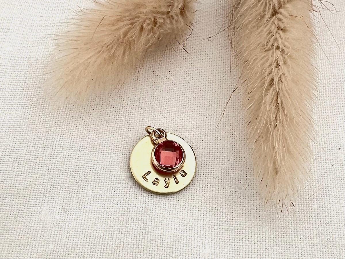 Personalized Gold Disc Charm with Name & Birthstone | Custom Name Charm | Dainty Gold Name Pendant | Gift for Her |  Charm For Necklace