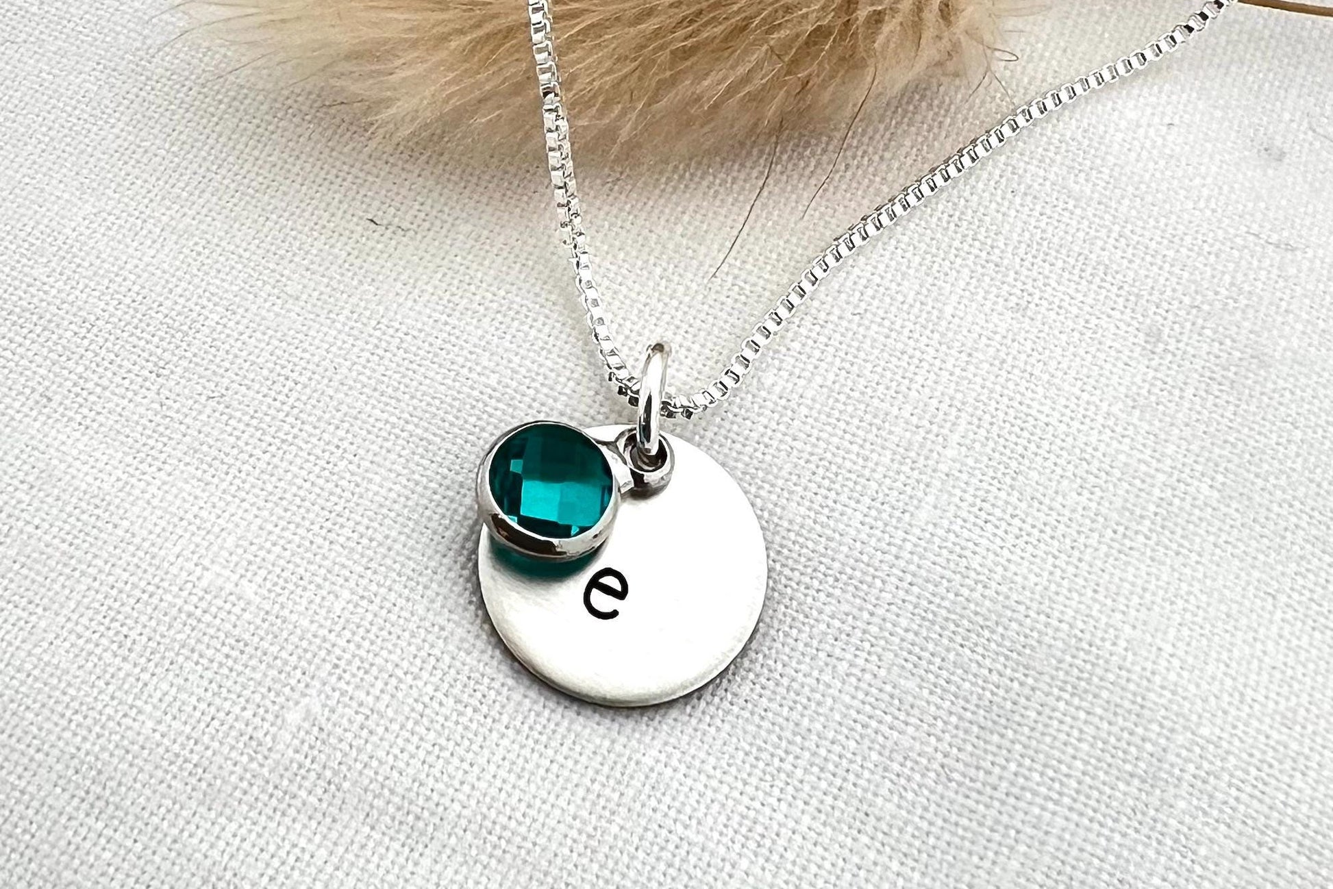Sterling silver initial charm birthstone  necklace