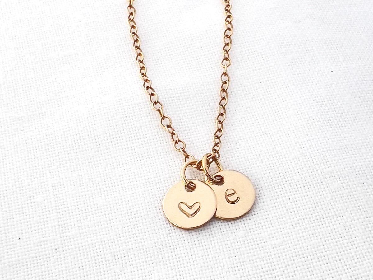 Gold Initial Disc Necklace | Personalized Heart Charm | 14k Gold Filled