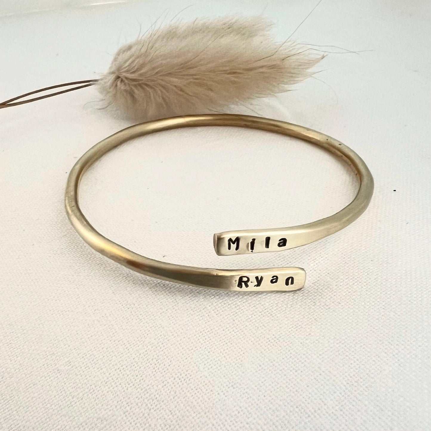 Personalized Name Bangle Bracelet | Brass Double Name Bracelet |Custom Gift for Her