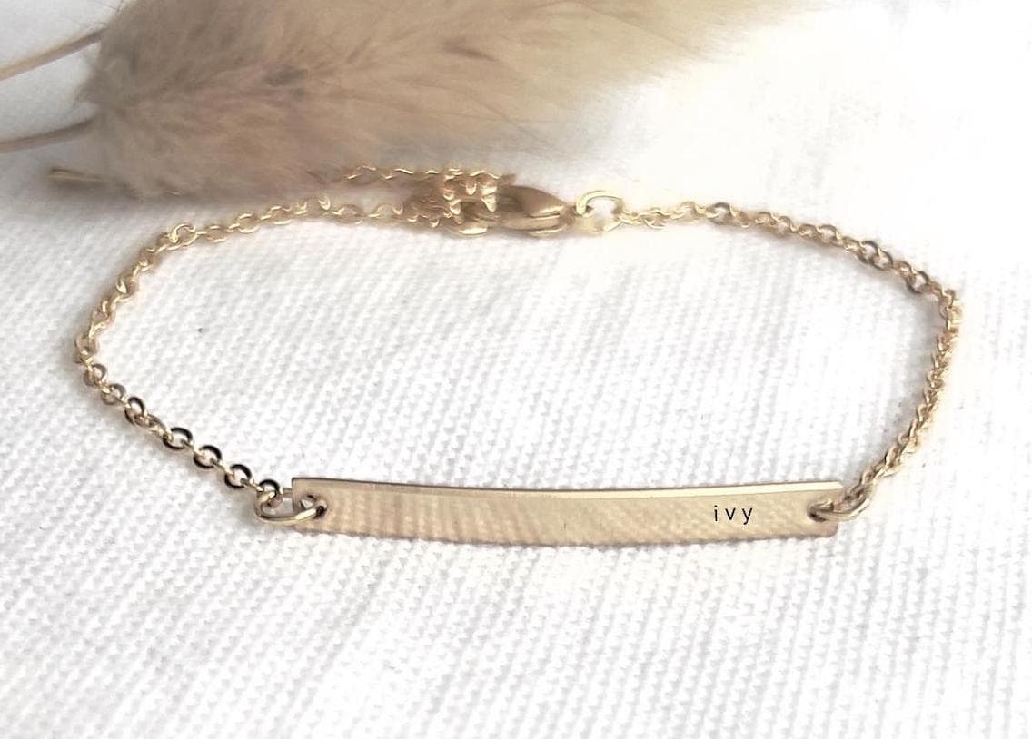 Dainty Personalized Bar Bracelet for Names, Dates, Coordinates | Gold Filled Bar Bracelet