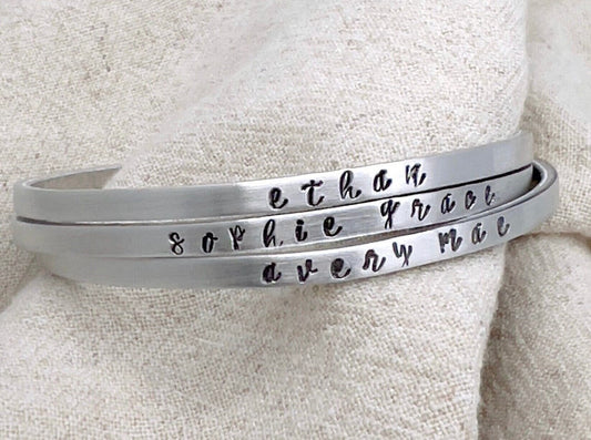 Personalized Name Cuff Bracelet | Customized Skinny Bracelet | Gift for Mom | Engraved Jewelry | Personalized Gift