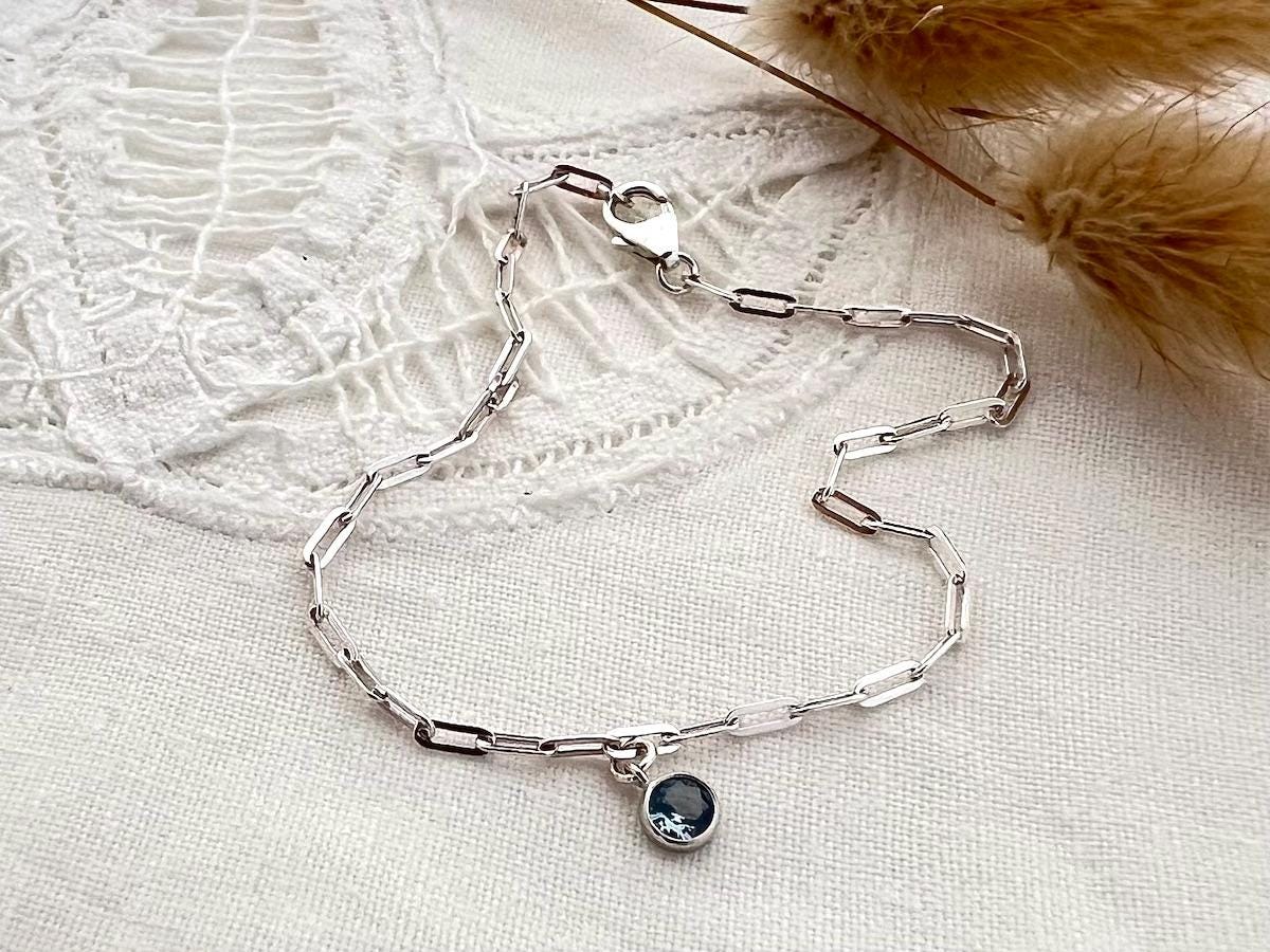 Something Blue Gift for Bride | Sterling Silver Blue Sapphire Stone Bracelet | Bridal Jewelry | Wedding Gift | Bride Bracelet