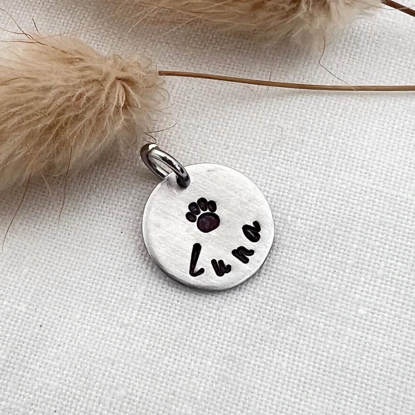 Small Pet ID Tag with Name and Paw Print | Personalized Dog and Cat Collar Tag | Custom Engraved Pet Name Tag | Cute Paw Print Charm