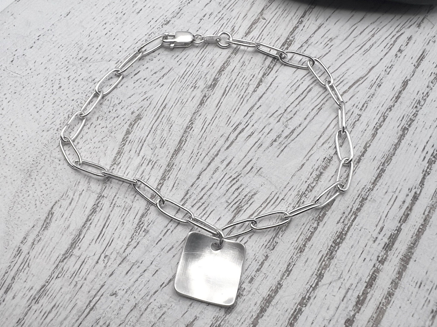 Sterling Silver Initial Bracelet | Silver Chain Link Bracelet | Charm Bracelet | Gift for Her