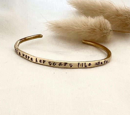 She Wore Her Scars Like Wings | Inspirational Jewelry | Custom Quote Bracelet | Gift for Her | Empowerment Bracelet | Hand Stamped Cuff