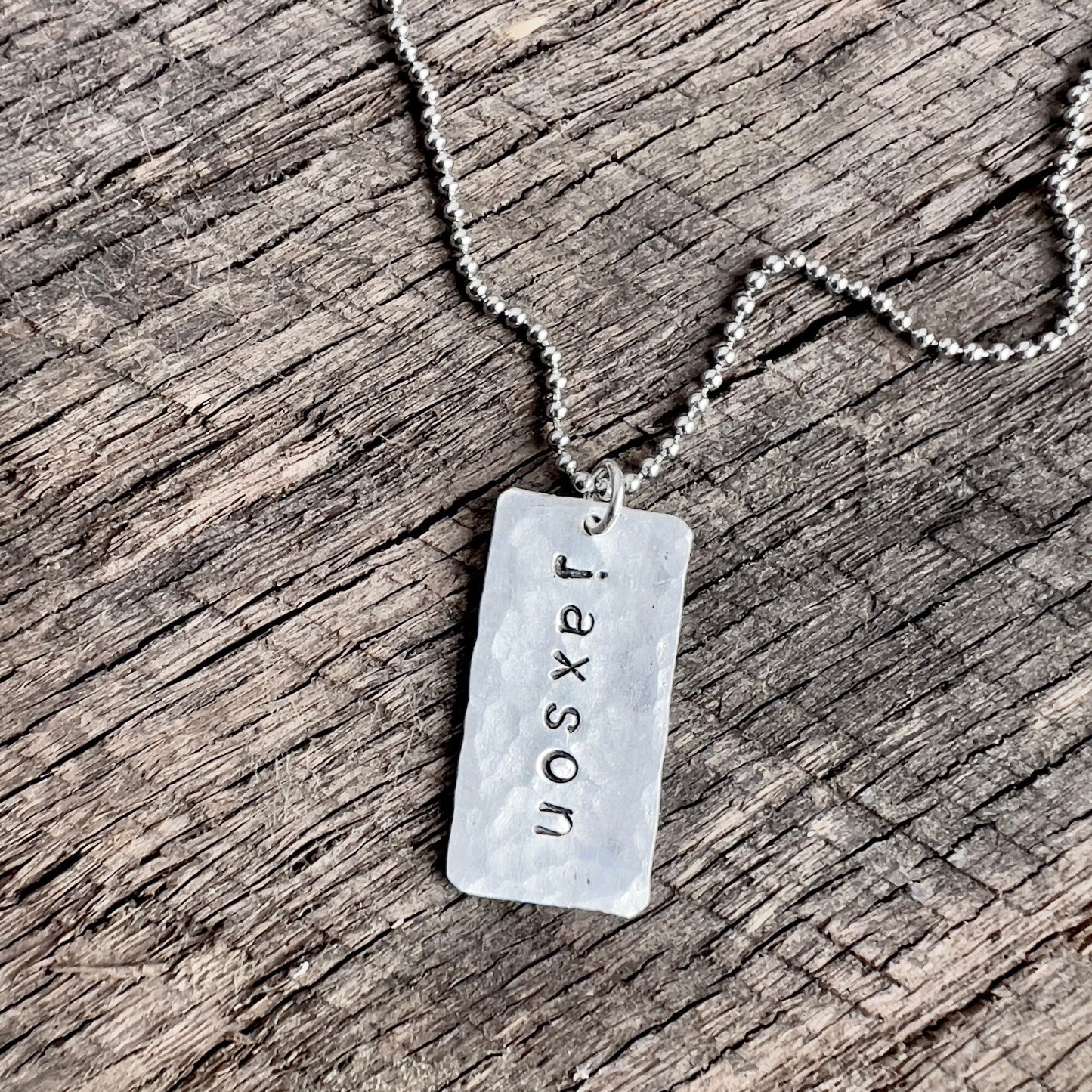 Personalized Name Necklace | Hand Stamped, | Sterling Silver | Name Tag | Custom Name Jewelry | Gift For Dad