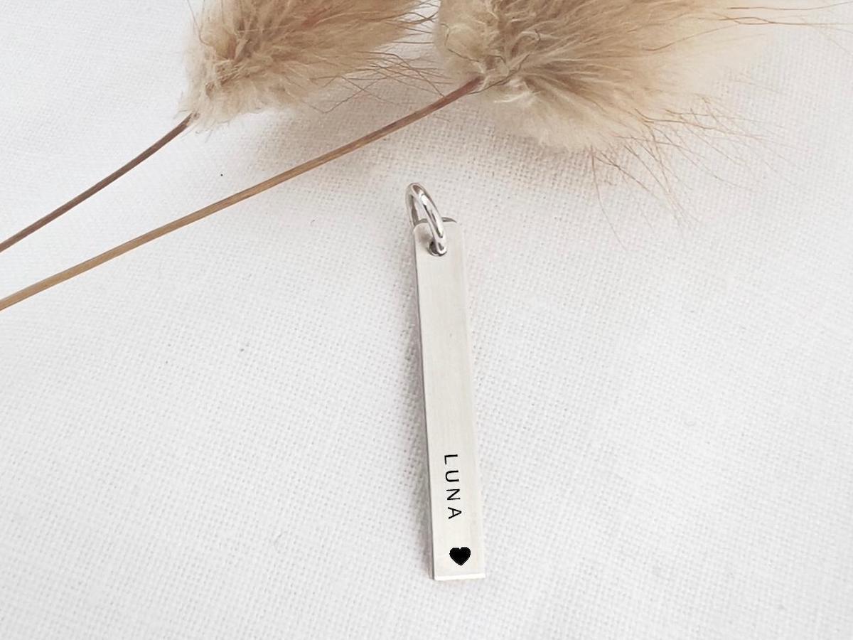 Hand Stamped Sterling Silver Name Bar Charm | Personalized Necklace Add On