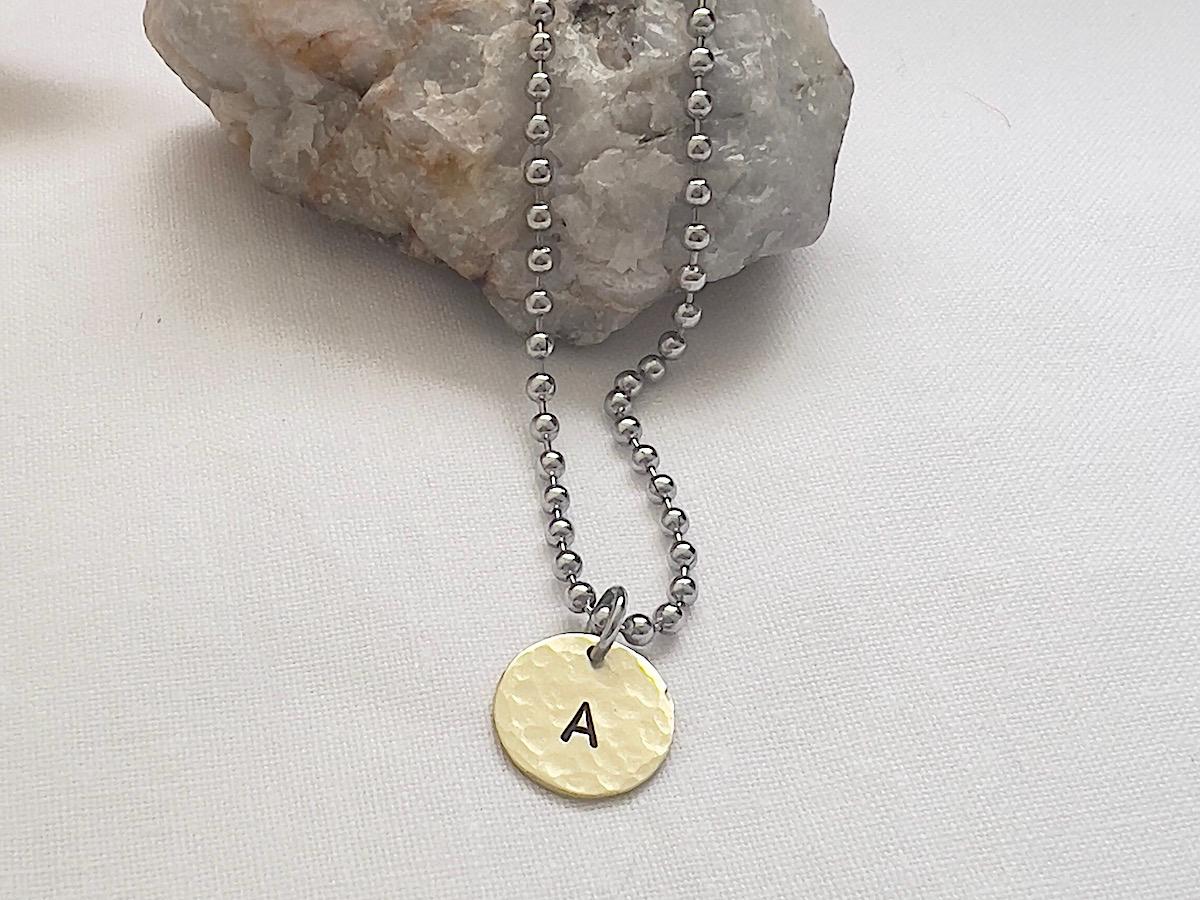 Ball Chain Bracelet with Initial Charm | Brass Disc Personalized Jewelry Custom Name Bracelet for Her | Gift Idea for Women