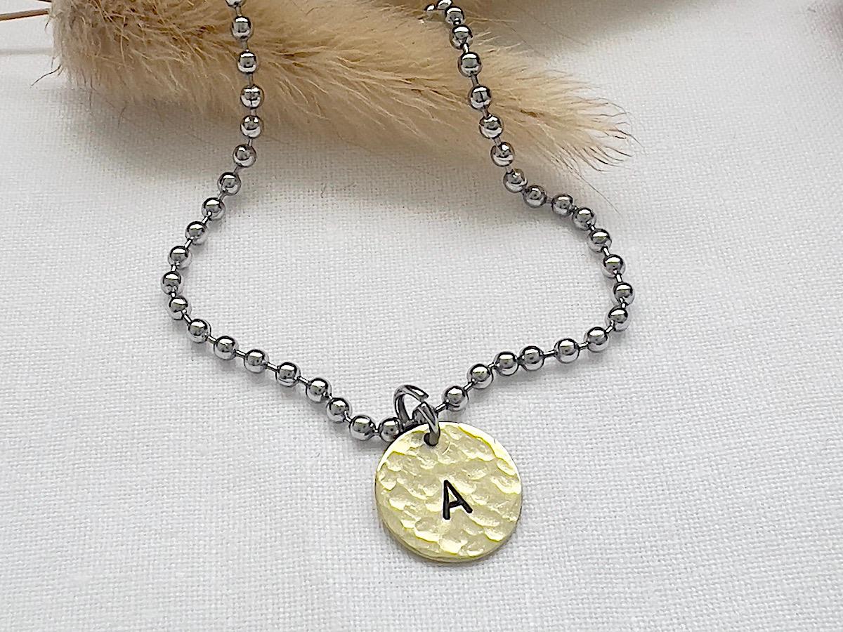 Ball Chain Bracelet with Initial Charm | Brass Disc Personalized Jewelry Custom Name Bracelet for Her | Gift Idea for Women