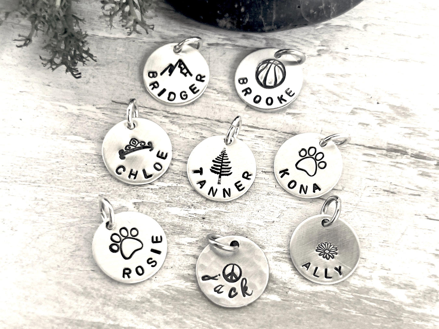 Personalized Name Charm With Center Design | Tiny Add On Charm | Hand Stamped Personalized Charm | Custom Name | Handmade Personalized Gift