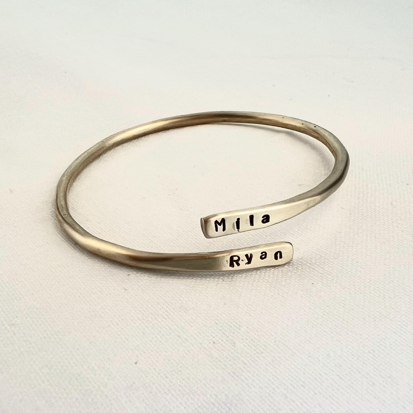 Personalized Name Bangle Bracelet | Brass Double Name Bracelet |Custom Gift for Her