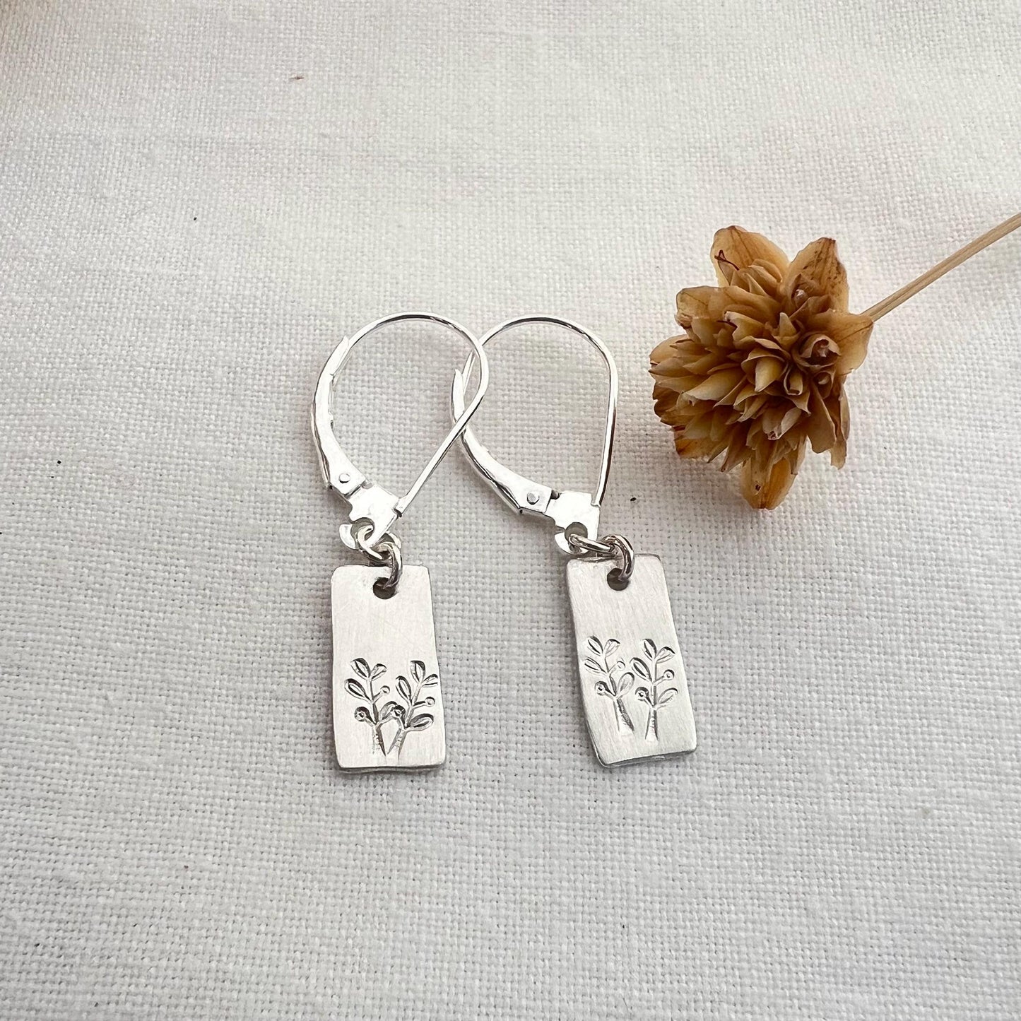 Sterling Silver Leaf Earrings |Botanical Dangle | Nature Jewelry
