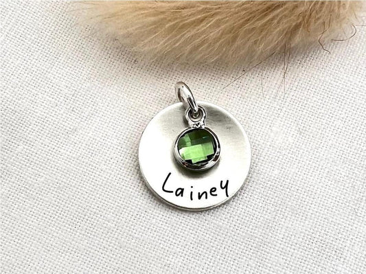 Personalized Sterling Silver Name Charm with Birthstone