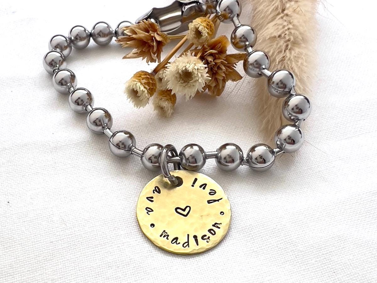 Mom Gift | Chunky Ball Chain Bracelet | Personalized Name Bracelet | Mixed Metal Bracelet | Grandmother Gift