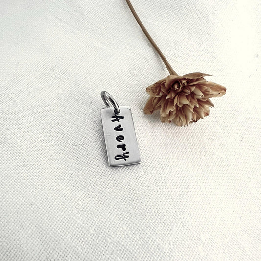 Dainty Name Bar Charm | Personalized Sterling Silver or Aluminum | Custom Bar Pendant | Small Name Tag | Minimalist Jewelry | Gift for Her