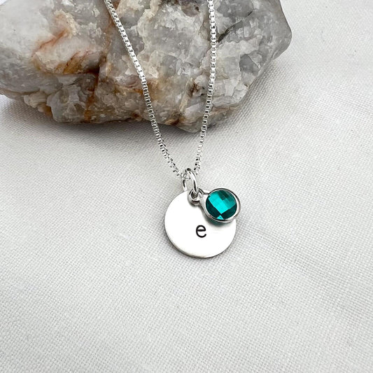 Sterling Silver Initial Necklace | Personalized Birthstone Pendant