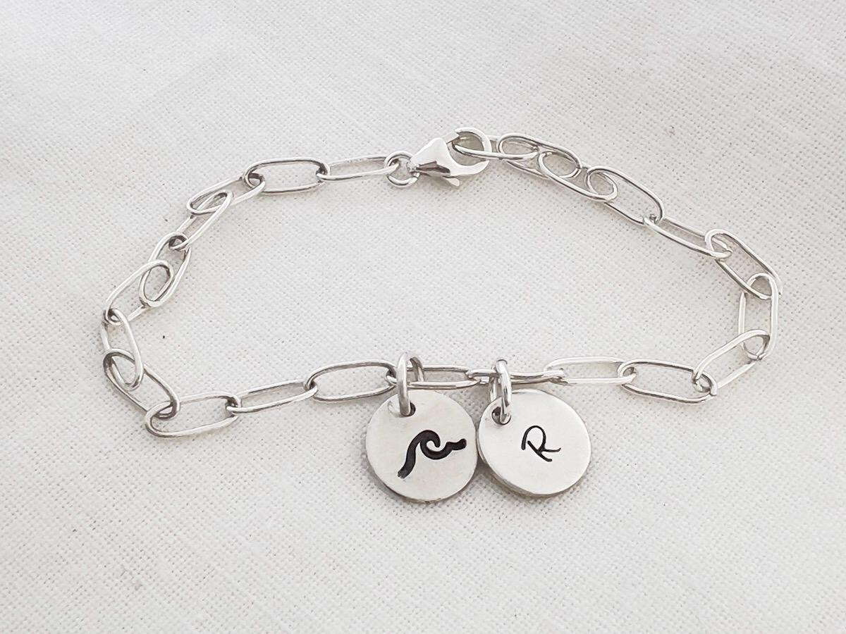 Initial Charm Bracelet | Beach Wave Bracelet | Beach Lover Jewelry | Personalized Jewelry | Sterling Silver Bracelet | Gift For Her