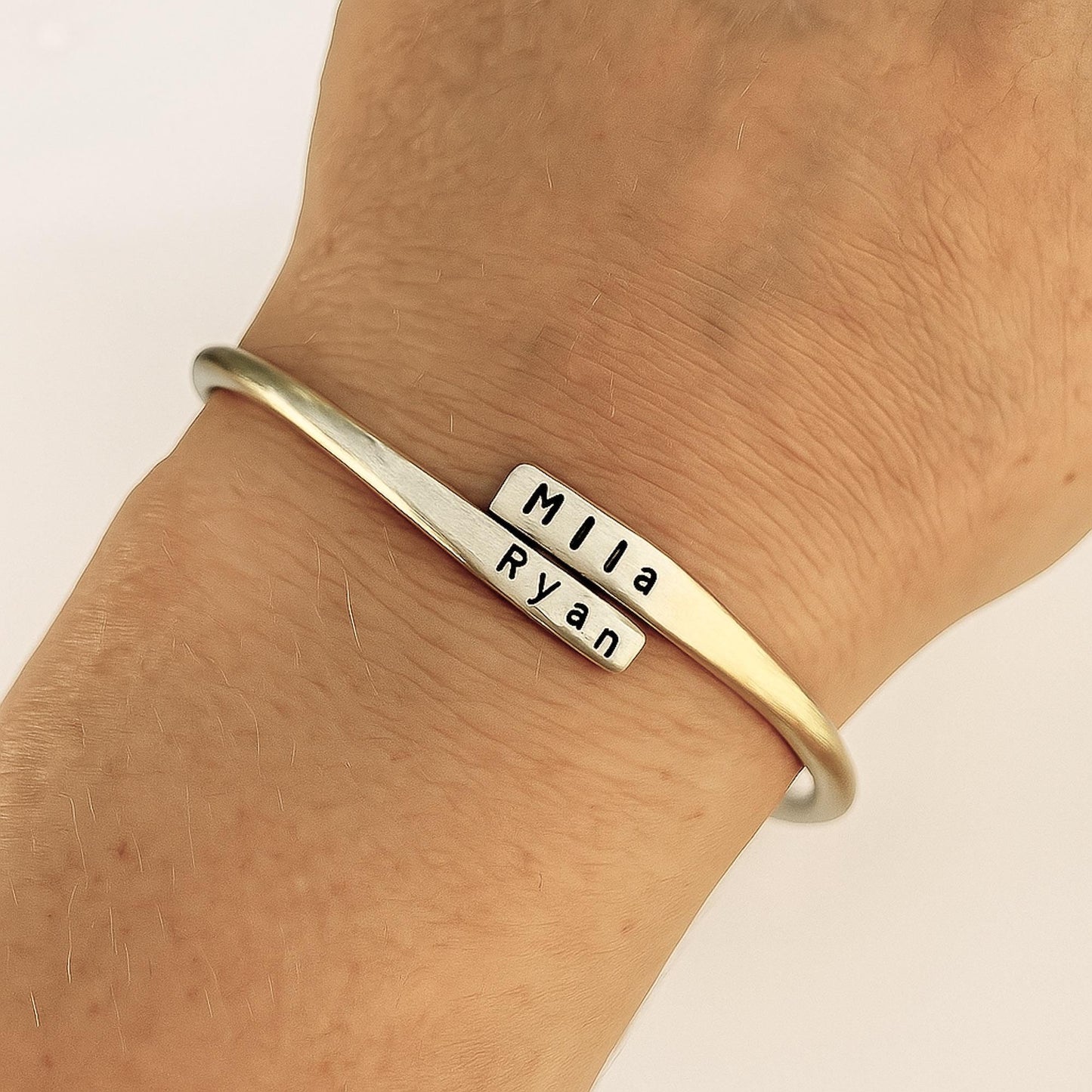 Personalized Name Bangle Bracelet | Brass Double Name Bracelet |Custom Gift for Her