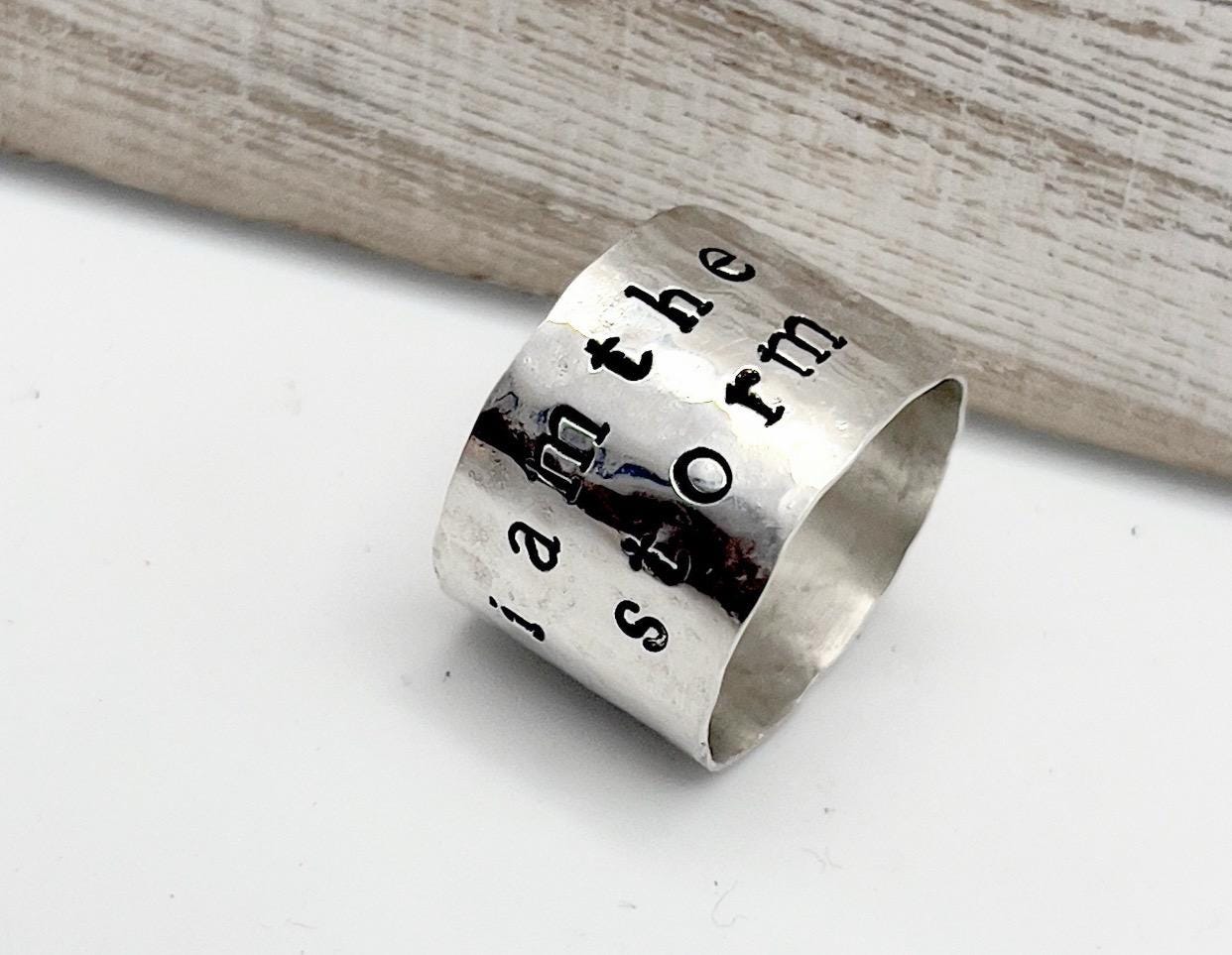 Sterling Silver Wide Band Ring | Personalized Ring | Adjustable Ring | 1/2" Wide Ring | Inside Message Ring |  Thumb Ring | Gift for Her