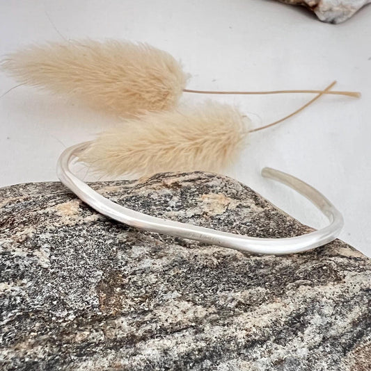 Sterling Silver Organic Shaped Cuff Bracelet | Sculptural Bangle | Minimalist Jewelry